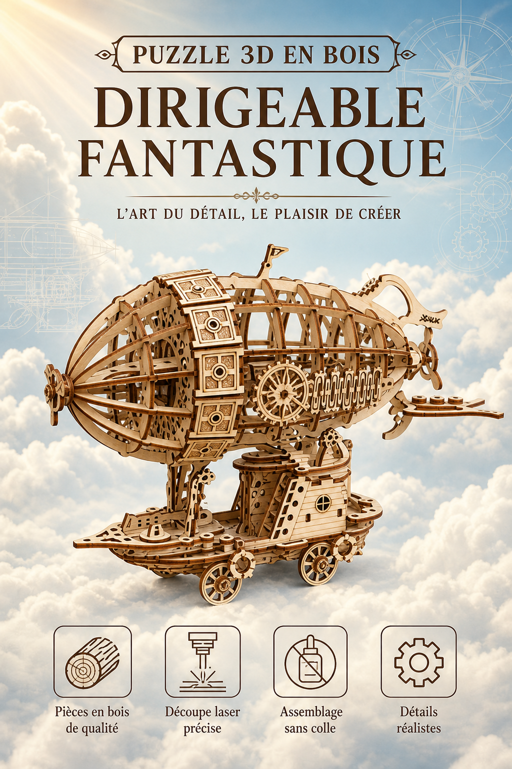 Puzzle 3D en bois – Montgolfière