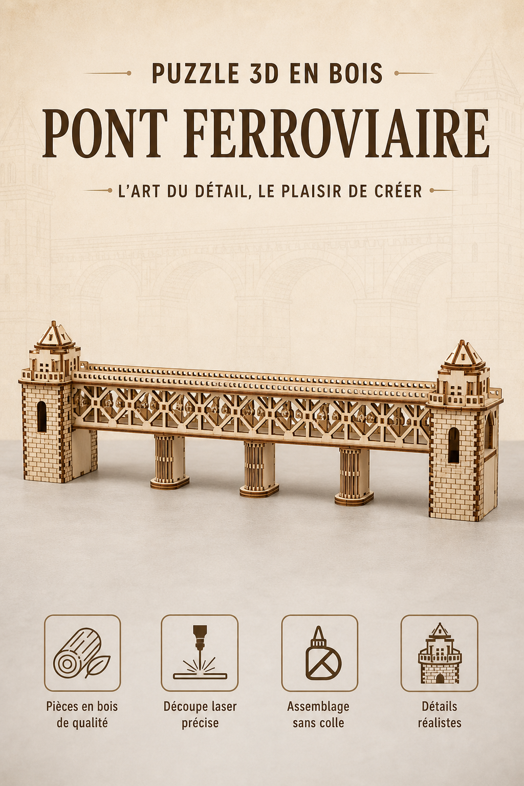 Puzzle 3D en bois – Pont pour circuit de train