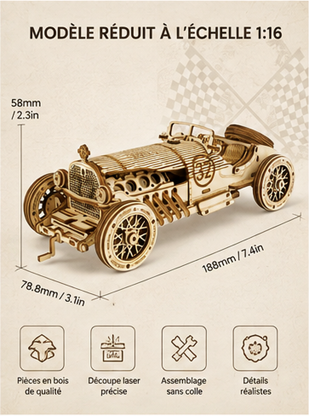 Puzzle 3D en bois – Voiture de Grand Prix