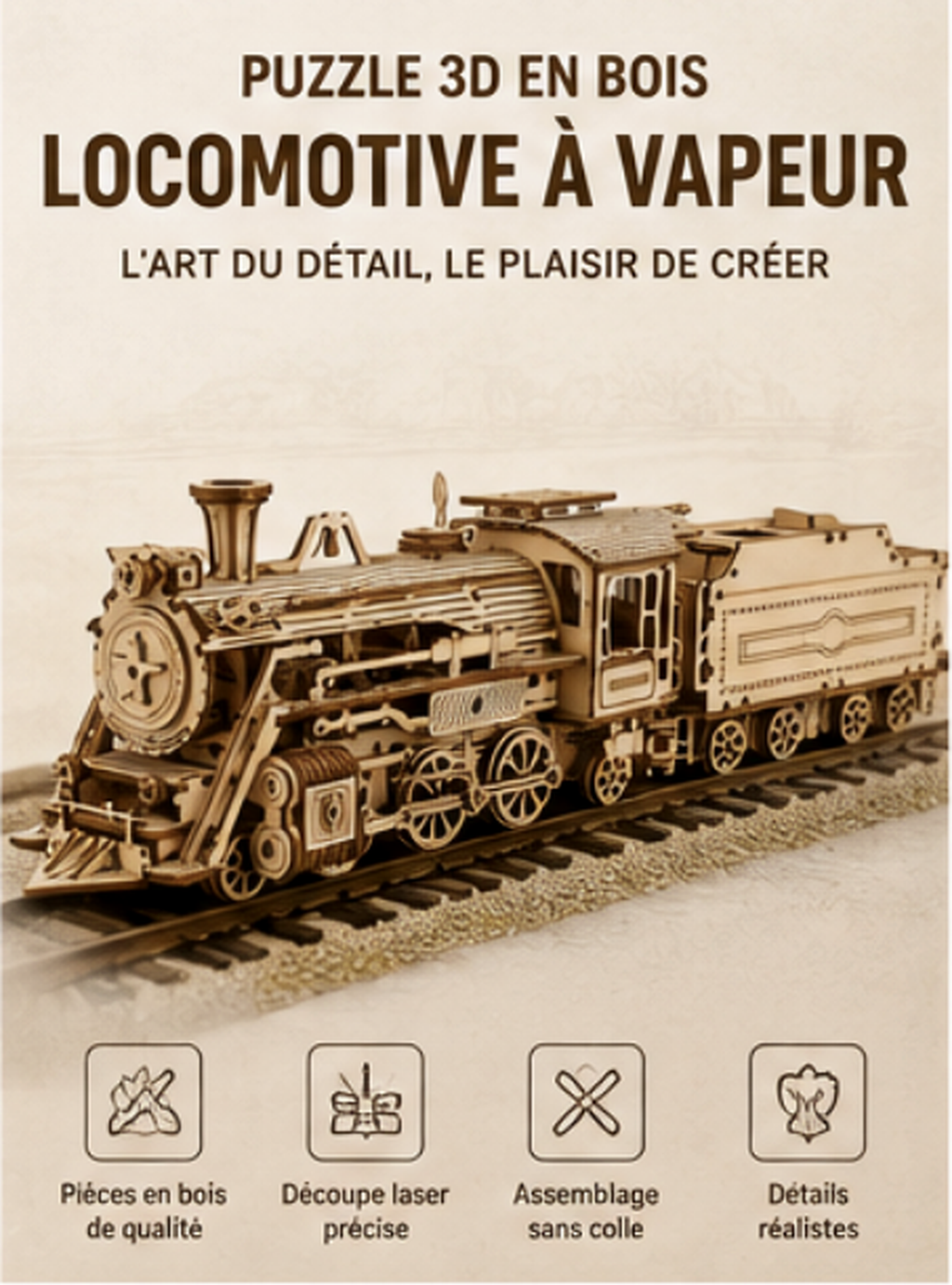 Puzzle 3D en bois – Locomotive à vapeur II
