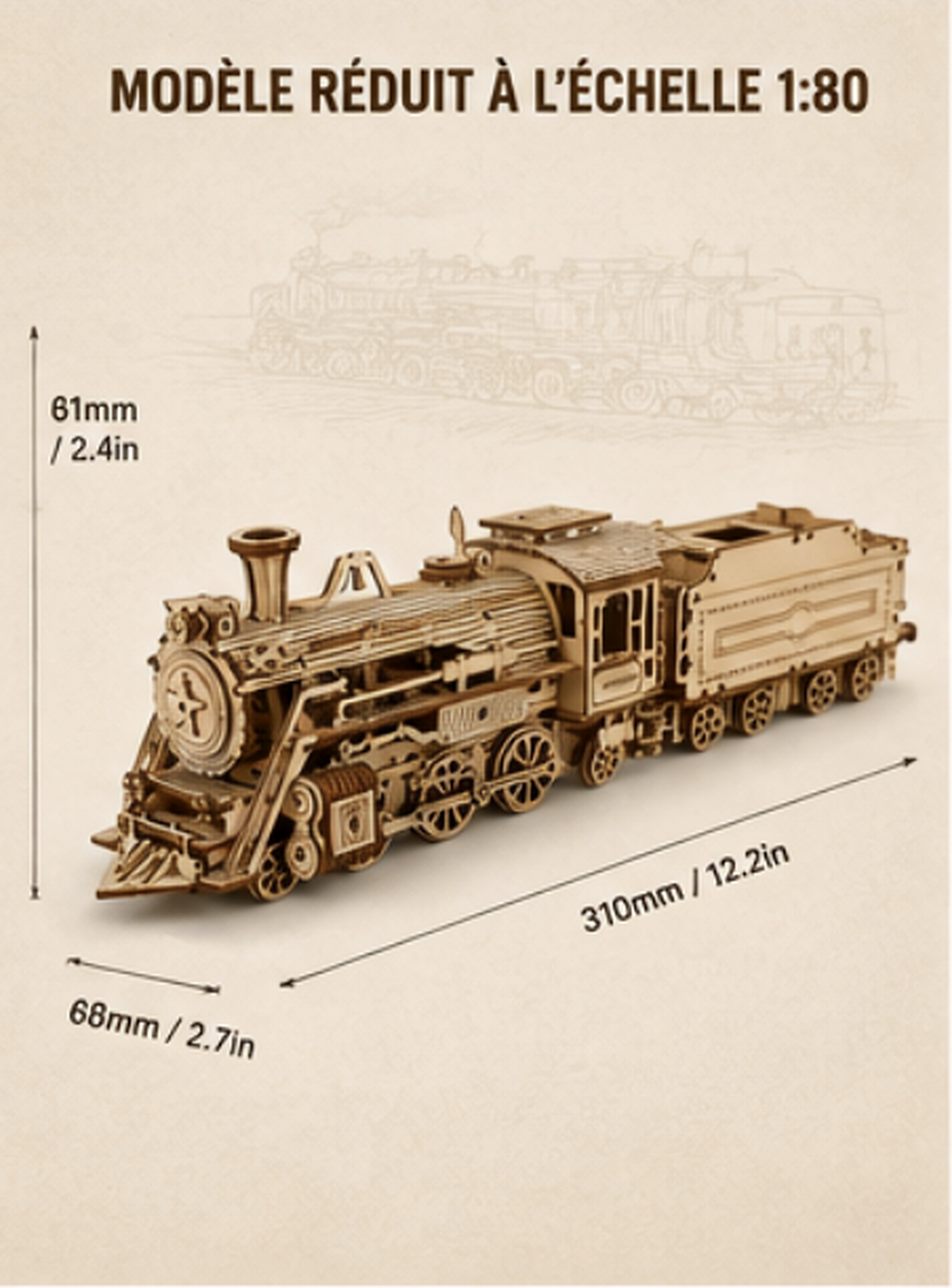 Puzzle 3D en bois – Locomotive à vapeur II