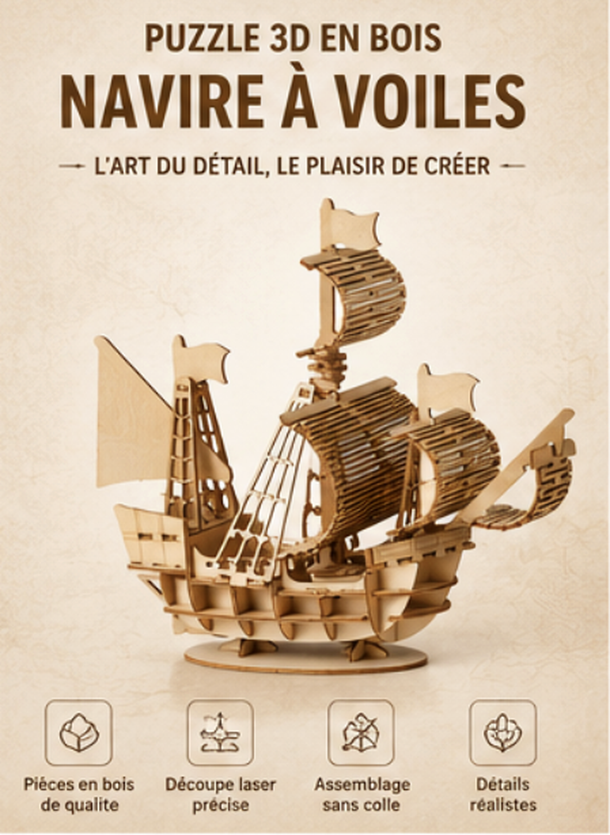 Puzzle 3D en bois – Navire à voiles