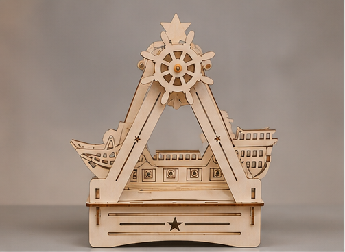 Puzzle 3D en bois bateau à bascule - vue 1